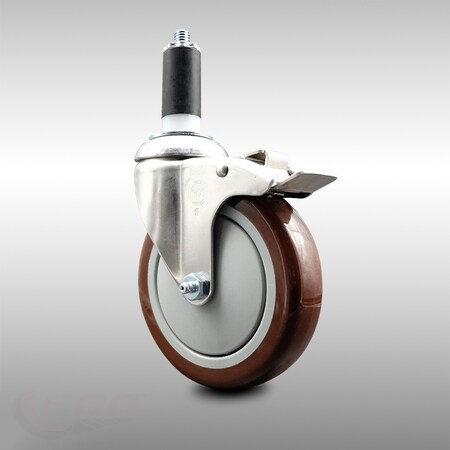 Service Caster 5 Inch 316SS Maroon Poly Swivel 1-3/8 Inch Expanding Stem Caster Lock Brake SCC SCC-SS316TTLEX20S514-PPUB-MRN-138